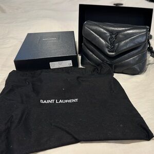 SAINT LAURENT Calfskin Y Quilted Monogram Monochrome Toy Loulou Crossbody